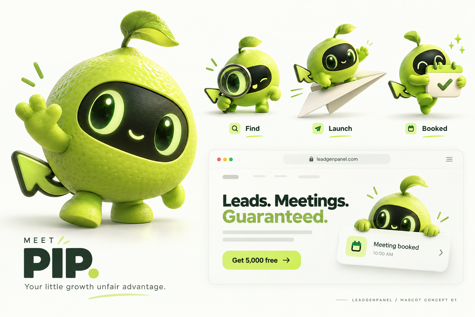 Limu original mascot concept sheet: finding, launching and celebrating meetings